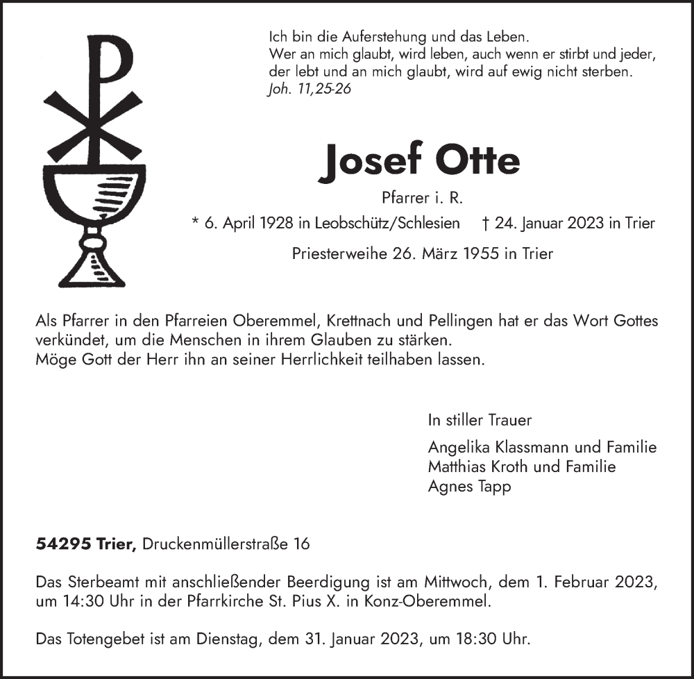  Traueranzeige für Josef Otte vom 28.01.2023 aus trierischer_volksfreund