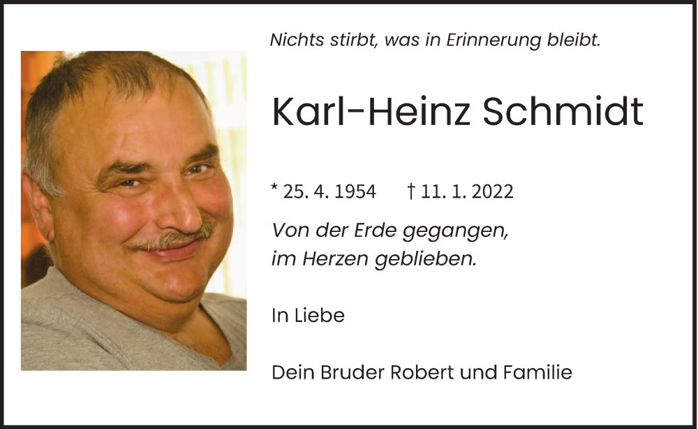  Traueranzeige für Karl-Heinz Schmidt vom 11.01.2023 aus trierischer_volksfreund