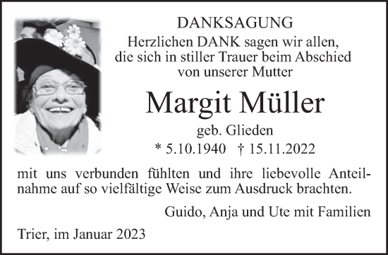 Traueranzeige von Margit Müller von trierischer_volksfreund