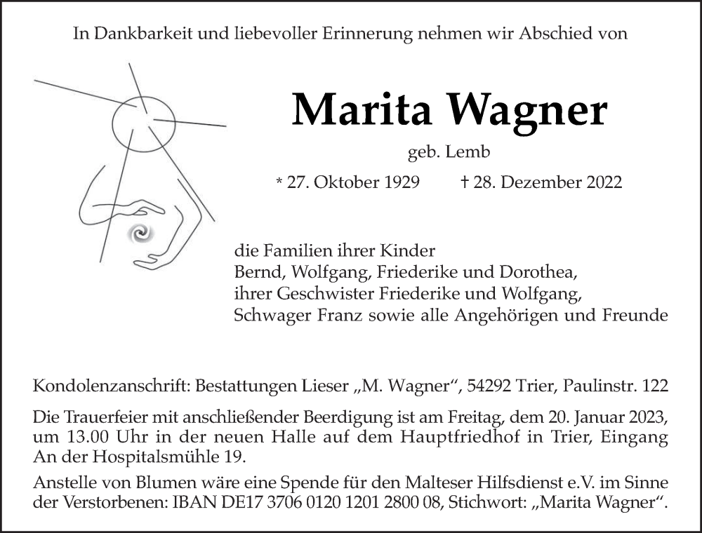  Traueranzeige für Marita Wagner vom 14.01.2023 aus trierischer_volksfreund