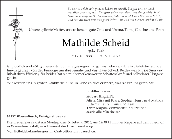 Traueranzeige von Mathilde Scheid von trierischer_volksfreund