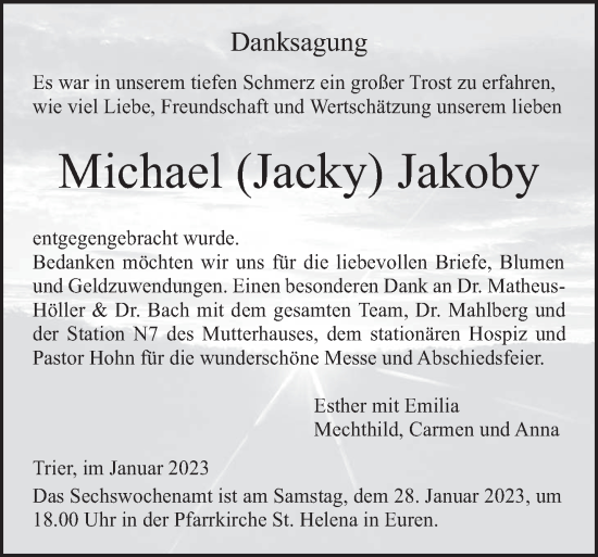 Traueranzeige von Michael Jakoby von trierischer_volksfreund