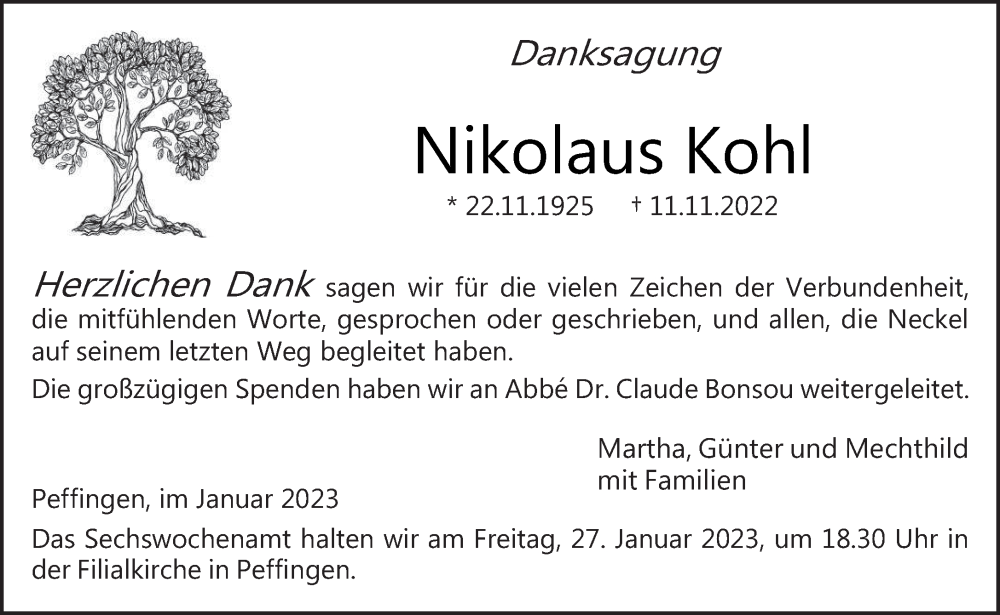  Traueranzeige für Nikolaus Kohl vom 21.01.2023 aus trierischer_volksfreund