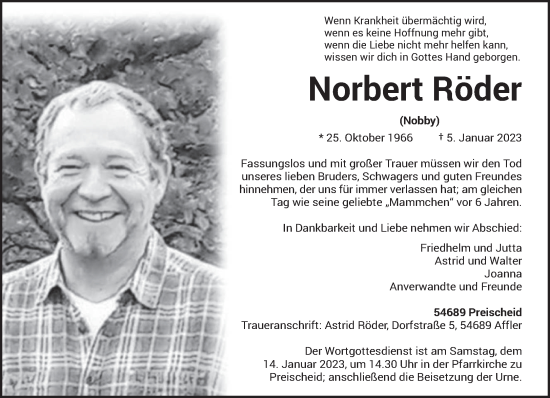 Traueranzeigen Von Norbert Röder | Volksfreund.Trauer.de