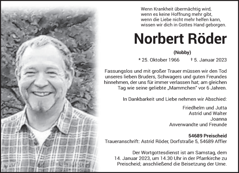  Traueranzeige für Norbert Röder vom 10.01.2023 aus trierischer_volksfreund