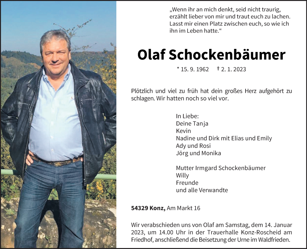  Traueranzeige für Olaf Schockenbäumer vom 07.01.2023 aus trierischer_volksfreund
