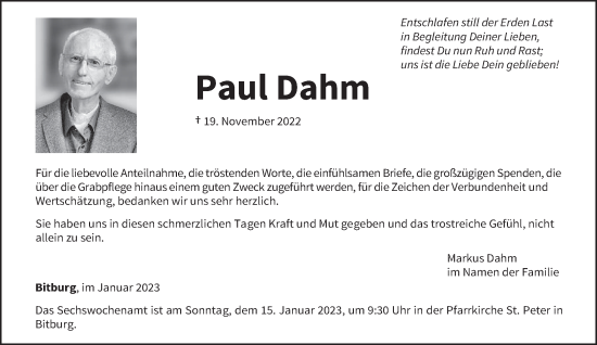 Traueranzeige von Paul Dahm von trierischer_volksfreund