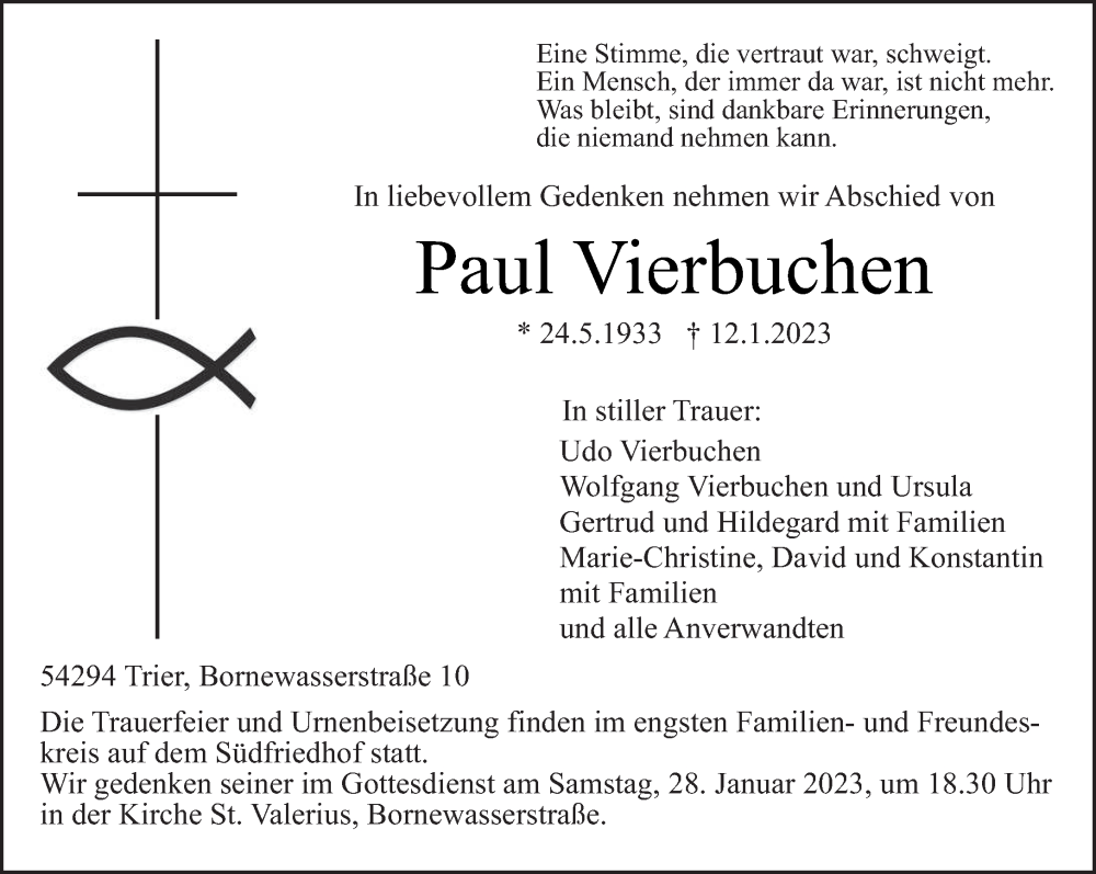  Traueranzeige für Paul Vierbuchen vom 21.01.2023 aus trierischer_volksfreund