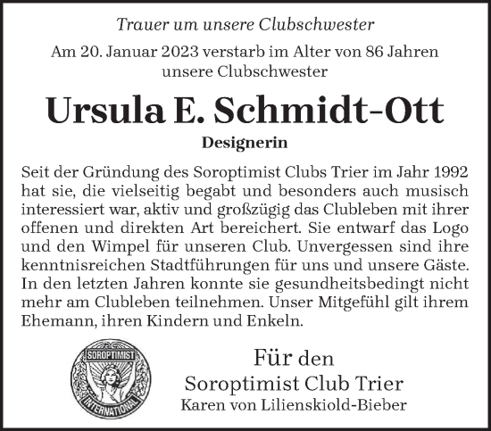 Traueranzeige von Ursula E. Schmidt-Ott von trierischer_volksfreund