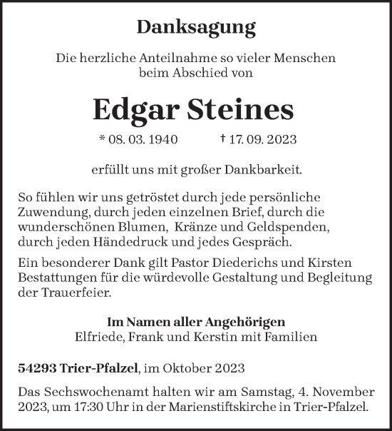 Traueranzeige von Edgar Steines von trierischer_volksfreund