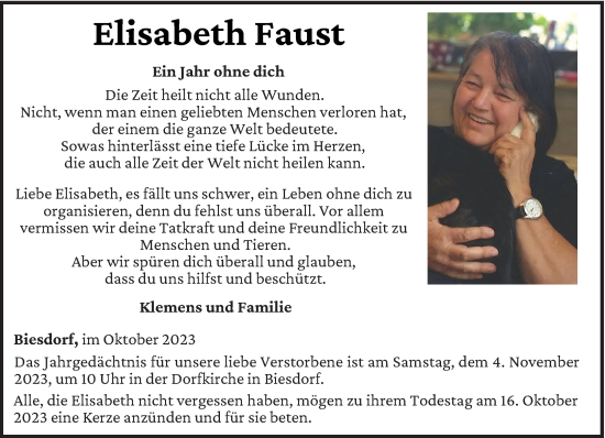 Traueranzeige von Elisabeth Faust von trierischer_volksfreund