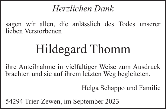 Traueranzeige von Hildegard Thomm von trierischer_volksfreund