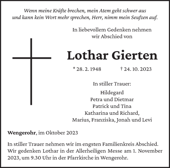 Traueranzeige von Lothar Gierten von trierischer_volksfreund