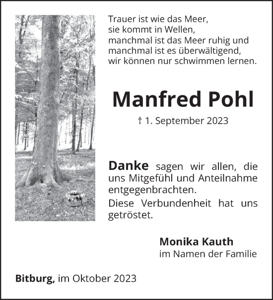 Traueranzeige von Manfred Pohl von trierischer_volksfreund