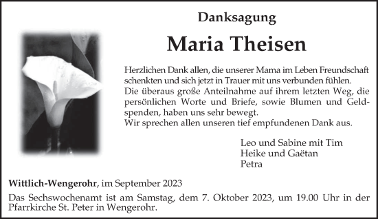 Traueranzeige von Maria Theisen von trierischer_volksfreund