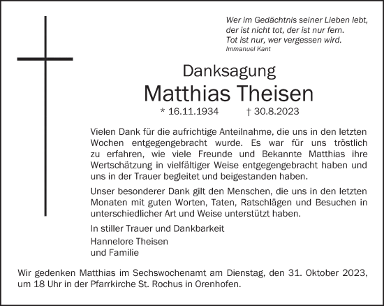 Traueranzeige von Matthias Theisen von trierischer_volksfreund