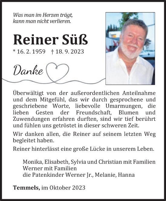 Traueranzeige von Reiner Süß von trierischer_volksfreund