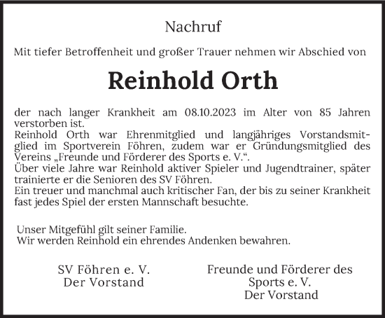 Traueranzeige von Reinhold Orth von trierischer_volksfreund