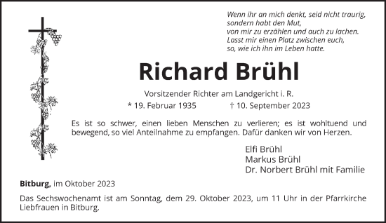 Traueranzeige von Richard Brühl von trierischer_volksfreund