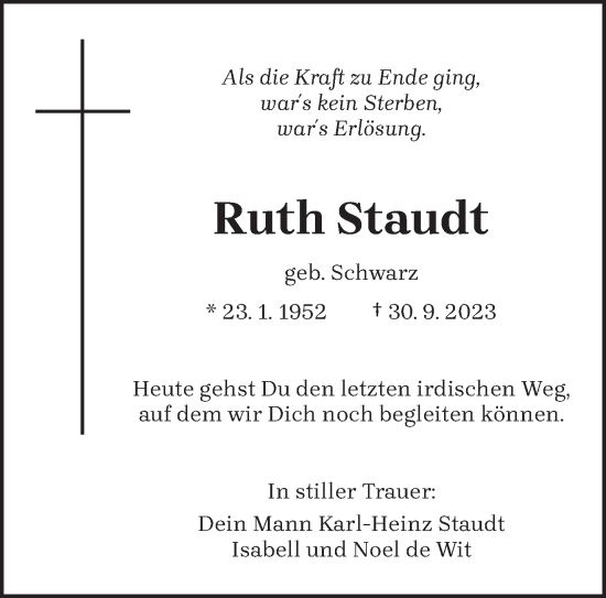 Traueranzeige von Ruth Staudt von trierischer_volksfreund