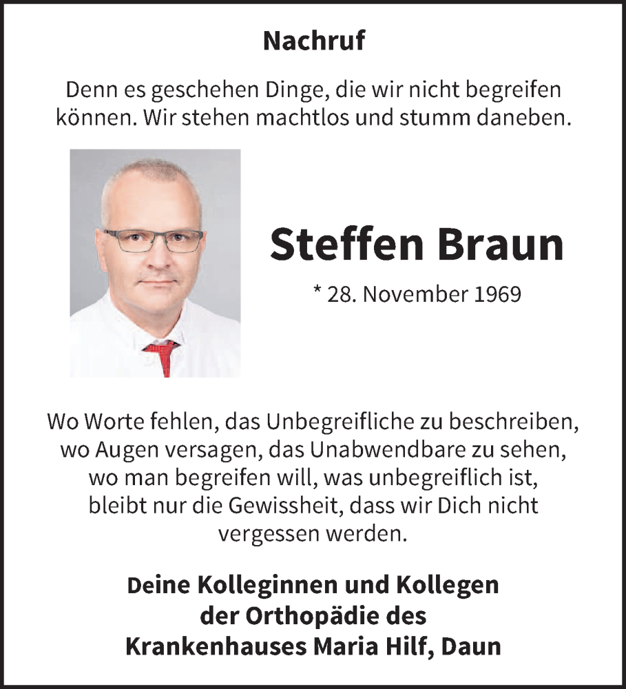  Traueranzeige für Steffen Braun vom 07.10.2023 aus trierischer_volksfreund