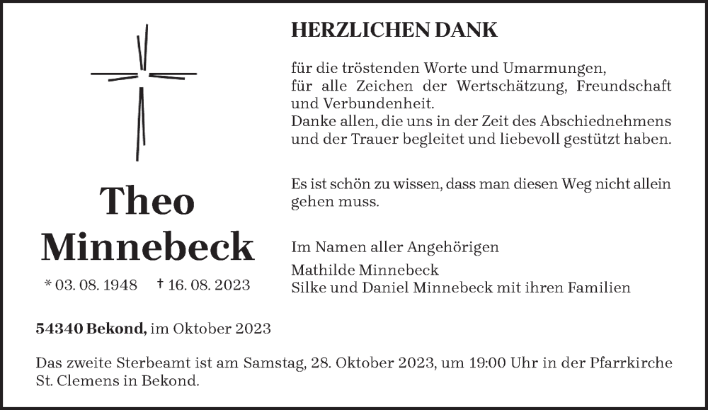  Traueranzeige für Theo Minnebeck vom 21.10.2023 aus trierischer_volksfreund