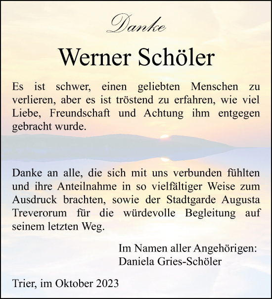 Traueranzeige von Werner Schöler von trierischer_volksfreund