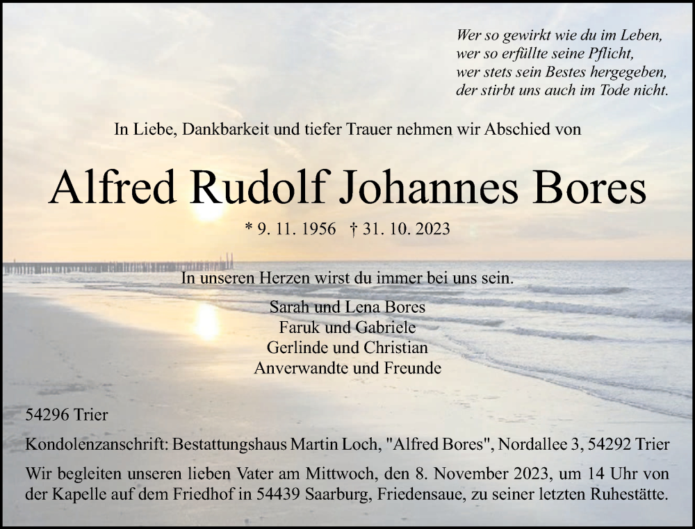  Traueranzeige für Alfred Bores vom 04.11.2023 aus trierischer_volksfreund