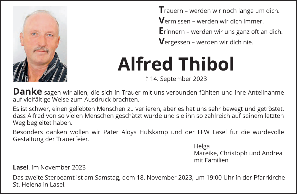  Traueranzeige für Alfred Thibol vom 15.11.2023 aus trierischer_volksfreund