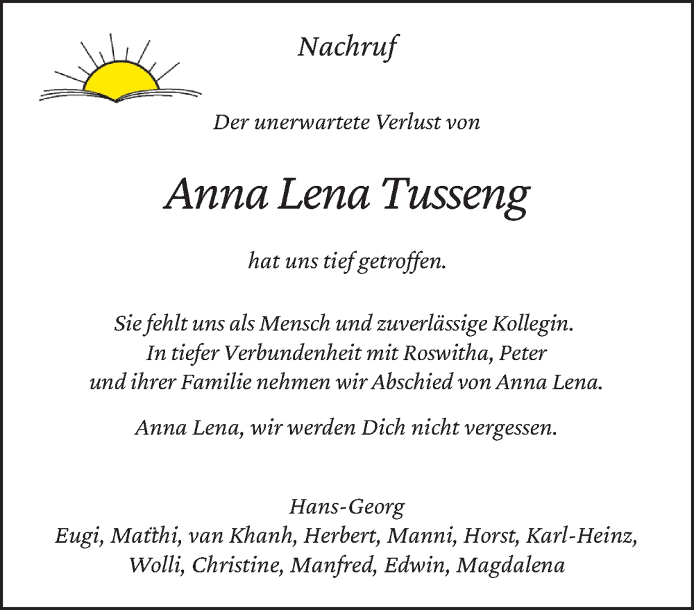  Traueranzeige für Anna Lena Tusseng vom 25.11.2023 aus trierischer_volksfreund