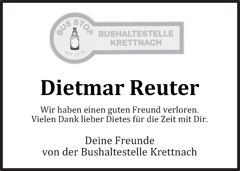  Traueranzeige für Dietmar Reuter vom 10.11.2023 aus trierischer_volksfreund