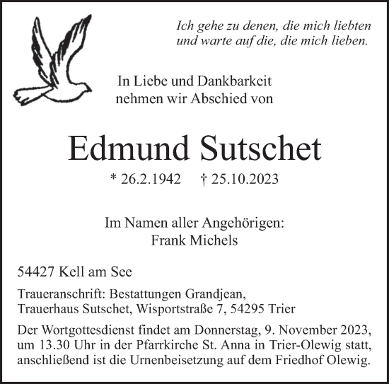 Traueranzeige von Edmund Sutschet von trierischer_volksfreund