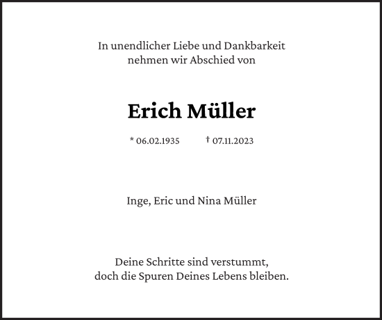 Traueranzeige von Erich Müller von trierischer_volksfreund