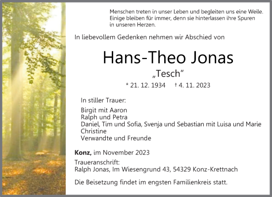 Traueranzeige von Hans-Theo Jonas von trierischer_volksfreund