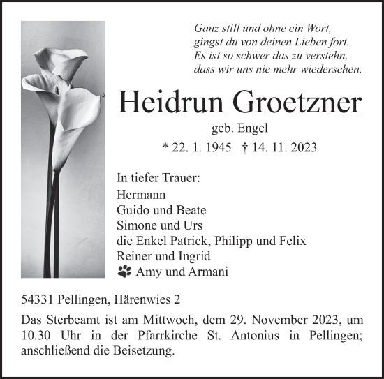 Traueranzeige von Heidrun Groetzner von trierischer_volksfreund