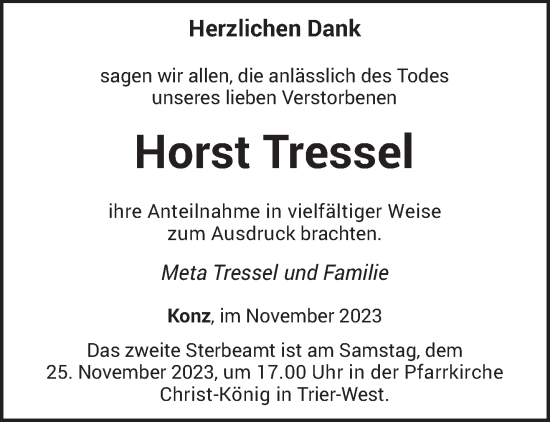 Traueranzeige von Horst Tressel von trierischer_volksfreund