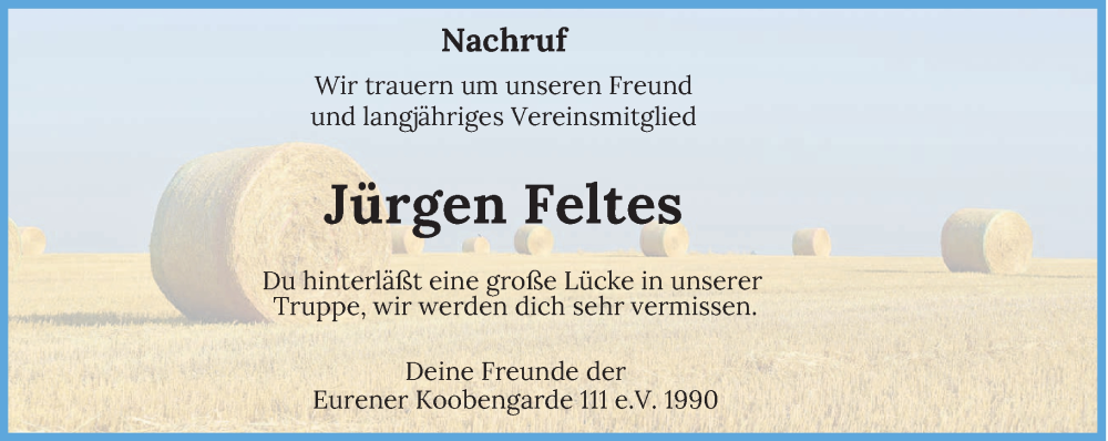  Traueranzeige für Jürgen Feltes vom 18.11.2023 aus trierischer_volksfreund