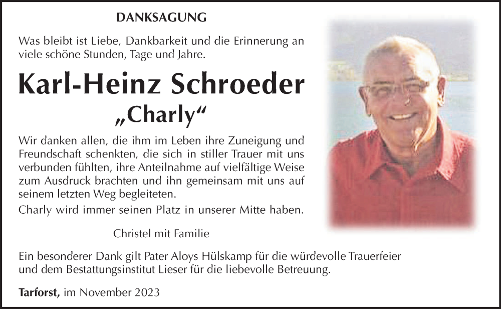  Traueranzeige für Karl-Heinz Schroeder vom 18.11.2023 aus trierischer_volksfreund