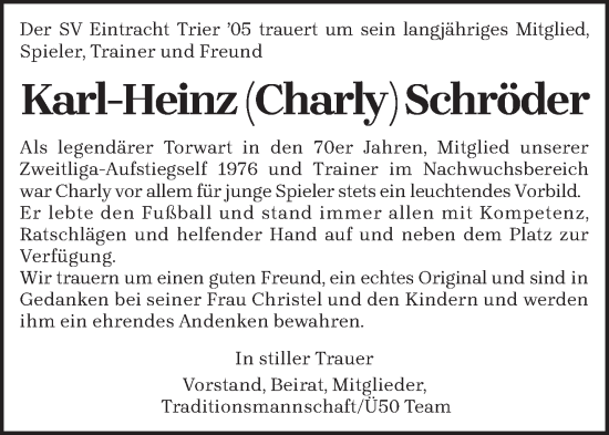 Traueranzeige von Karl-Heinz Schröder von trierischer_volksfreund