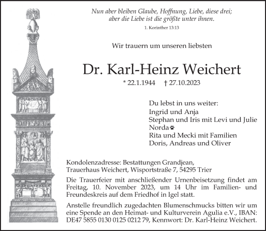 Traueranzeige von Karl-Heinz Weichert von trierischer_volksfreund