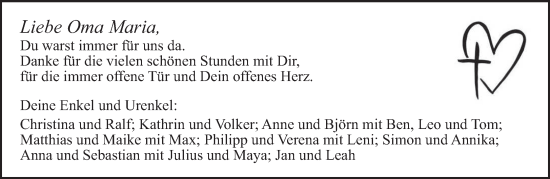 Traueranzeige von Maria  von trierischer_volksfreund