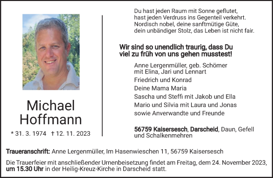 Traueranzeige von Michael Hoffmann von trierischer_volksfreund
