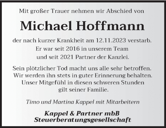 Traueranzeige von Michael Hoffmann von trierischer_volksfreund