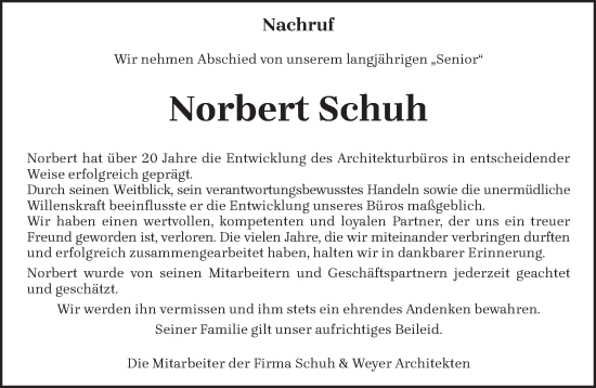 Traueranzeige von Norbert Schuh von trierischer_volksfreund