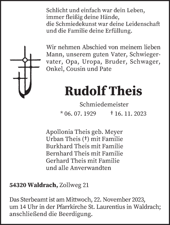 Traueranzeige von Rudolf Theis von trierischer_volksfreund