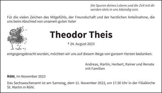 Traueranzeige von Theodor Theis von trierischer_volksfreund