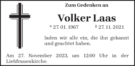 Traueranzeige von Volker Laas von trierischer_volksfreund