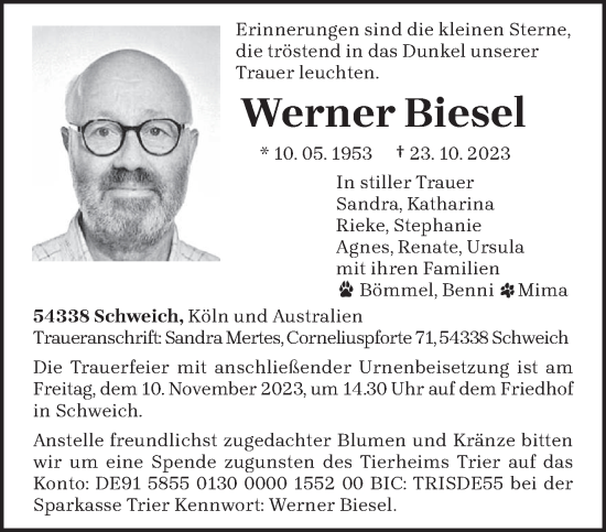 Traueranzeige von Werner Biesel von trierischer_volksfreund