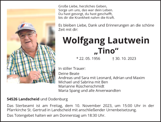 Traueranzeige von Wolfgang Lautwein von trierischer_volksfreund