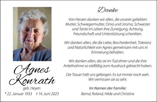 Traueranzeige von Agnes Konrath von trierischer_volksfreund